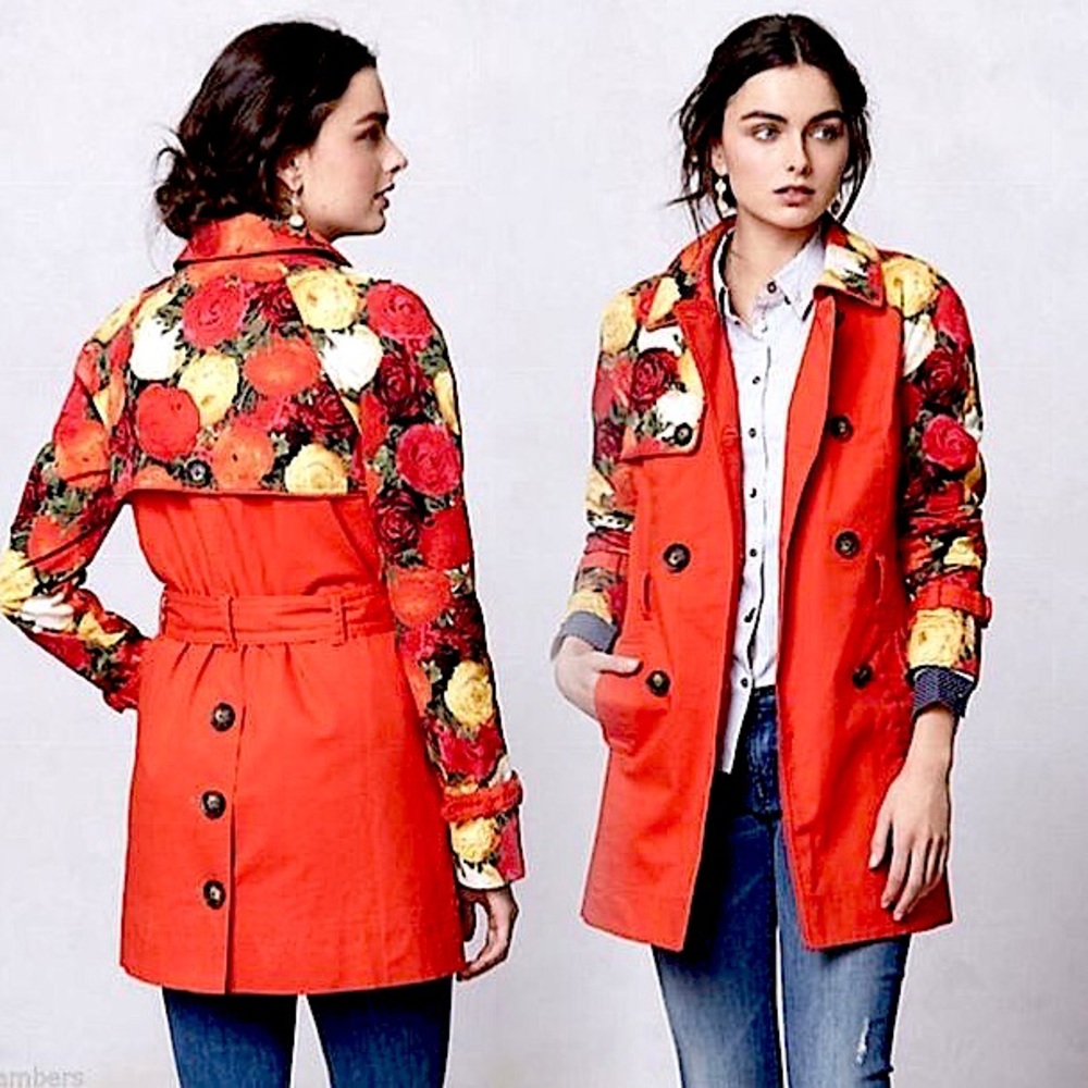 elevenses Red Floral Print Trench Coat